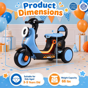 6V Electric Ride on Motorcycle with LED Headlight for Kids Aged 3-5 Years