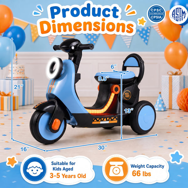 6V Electric Ride on Motorcycle with LED Headlight for Kids Aged 3-5 Years
