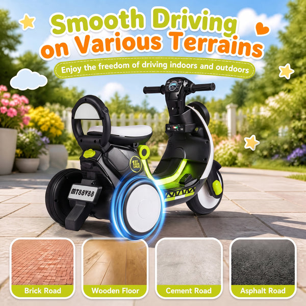 6V Electric Ride on Motorcycle with LED Headlight for Kids Aged 3-5 Years