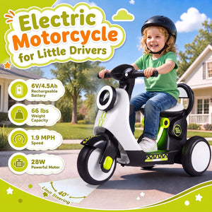 6V Electric Ride on Motorcycle with LED Headlight for Kids Aged 3-5 Years