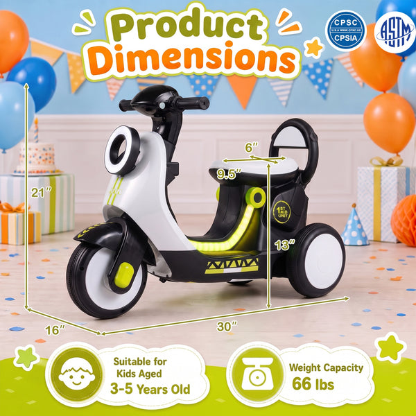 6V Electric Ride on Motorcycle with LED Headlight for Kids Aged 3-5 Years