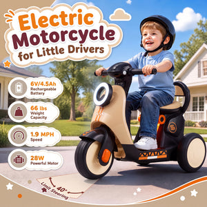 6V Electric Ride on Motorcycle with LED Headlight for Kids Aged 3-5 Years
