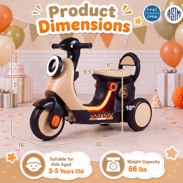 6V Electric Ride on Motorcycle with LED Headlight for Kids Aged 3-5 Years