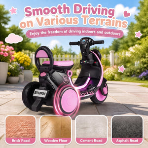 6V Electric Ride on Motorcycle with LED Headlight for Kids Aged 3-5 Years