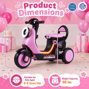 6V Electric Ride on Motorcycle with LED Headlight for Kids Aged 3-5 Years