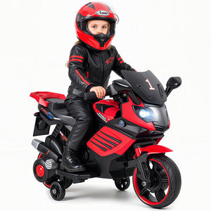 6V Kids Motorcycle with Headlights Music and Detachable Training Wheels