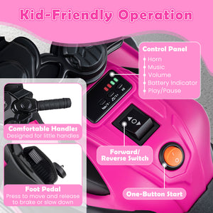 6V Kids Motorcycle with Headlights Music and Detachable Training Wheels