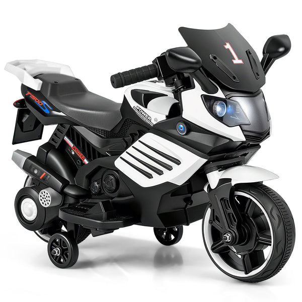 6V Kids Motorcycle with Headlights Music and Detachable Training Wheels