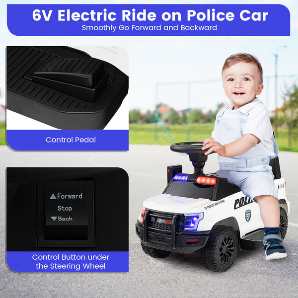 6V Kids Ride On Police Car with Real Megaphone and Siren Flashing Lights