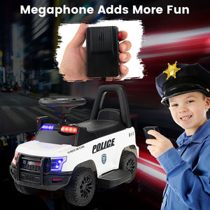 6V Kids Ride On Police Car with Real Megaphone and Siren Flashing Lights