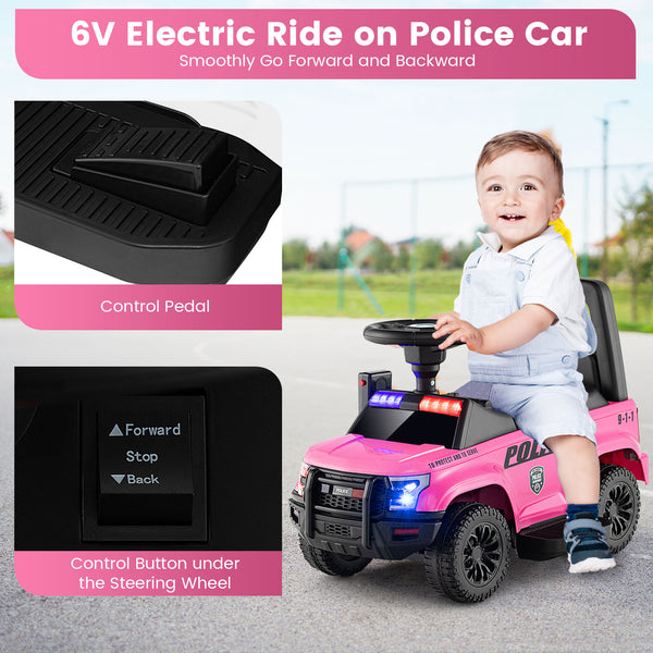 6V Kids Ride On Police Car with Real Megaphone and Siren Flashing Lights