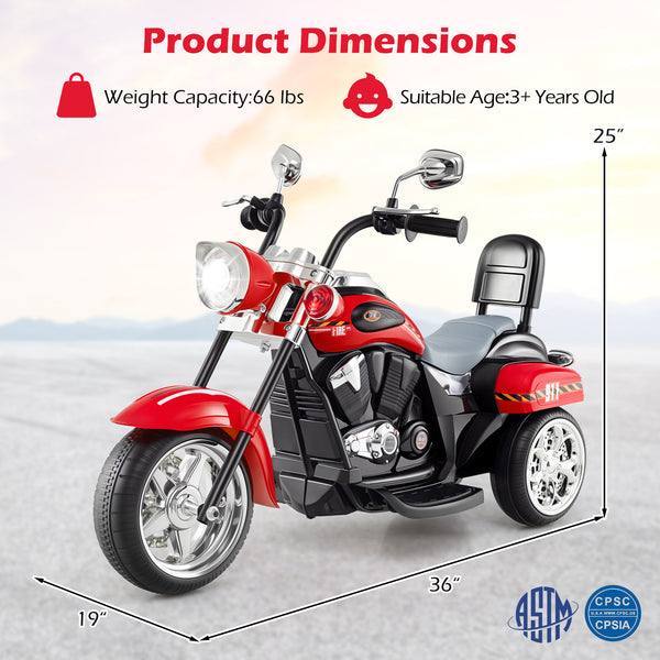 6V 3 Wheel Kids Motorcycle - Rechargeable for Kids - Electric Motorcycle