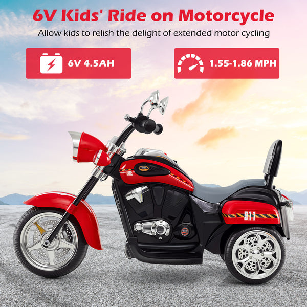6V 3 Wheel Kids Motorcycle - Rechargeable for Kids - Electric Motorcycle