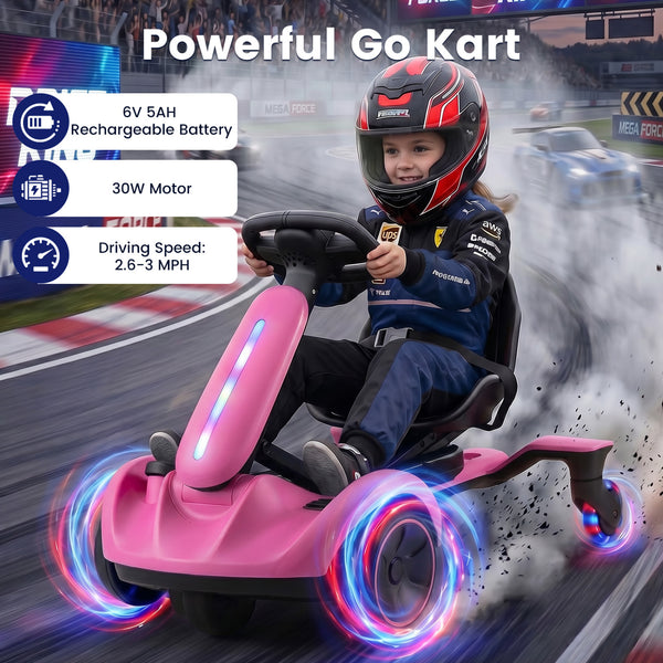 6V Ride-on Drift Car with Lights and Adjustable Seat