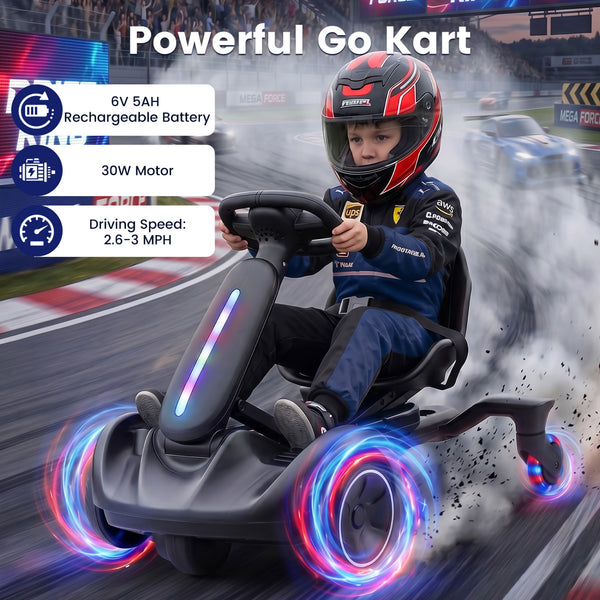 6V Ride-on Drift Car with Lights and Adjustable Seat
