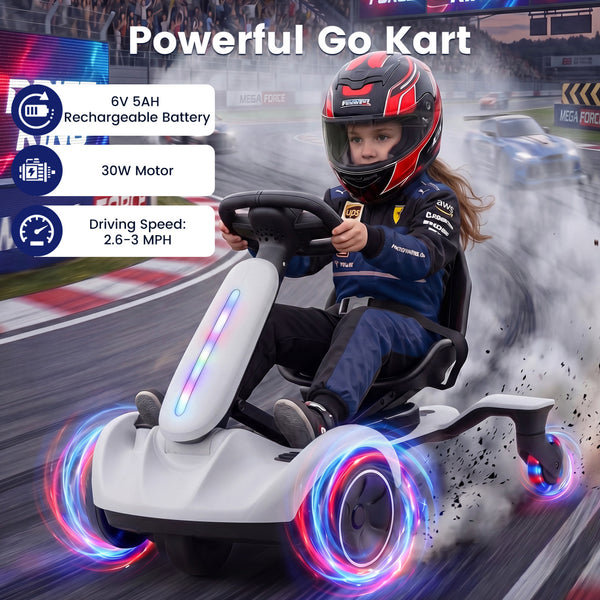 6V Ride-on Drift Car with Lights and Adjustable Seat