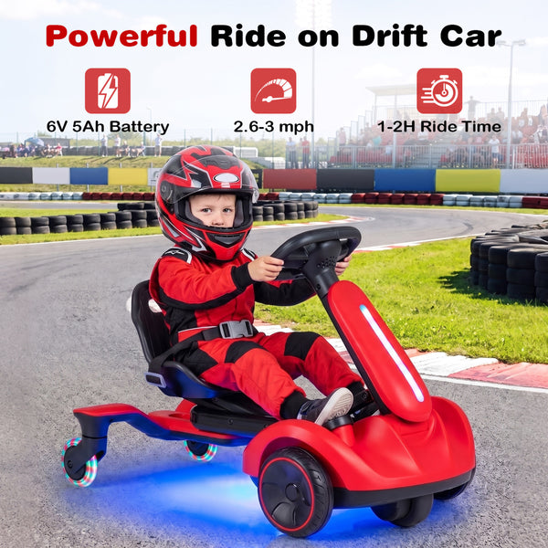6V Ride-on Drift Car with Lights and Adjustable Seat