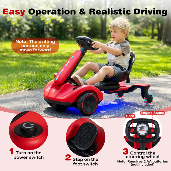 6V Ride-on Drift Car with Lights and Adjustable Seat
