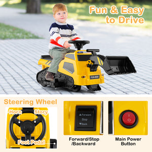 6V Ride on Tractor 3-in-1 Electric Excavator with Adjustable Arms and Music
