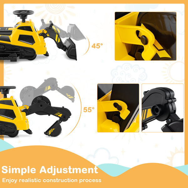 6V Ride on Tractor 3-in-1 Electric Excavator with Adjustable Arms and Music