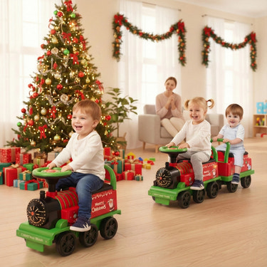 6V Toddler Ride On Train Combo: Track Ride & 2-Seater Carriage Set for Kids