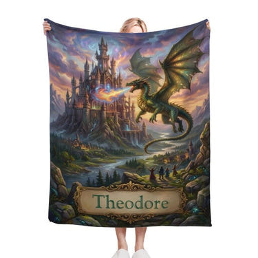 Personalized Dragon Castle Blanket – Custom Name Fantasy Throw for Boys, Girls & Dragon Lovers
