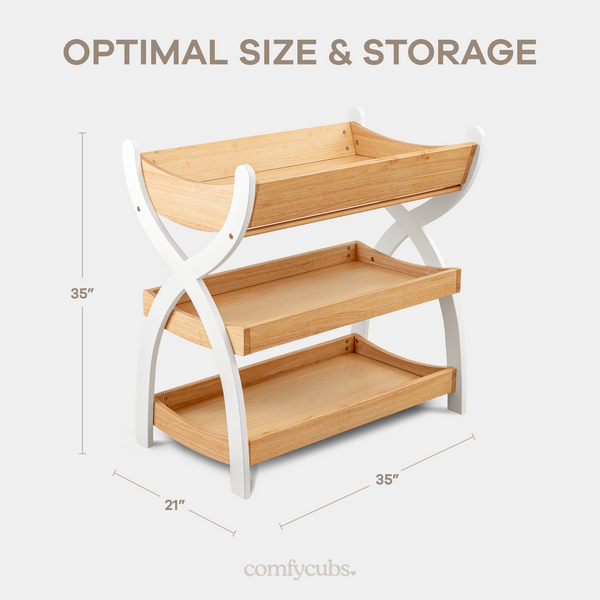 Baby Changing Table by Comfy Cubs - Natural Wood With White Legs