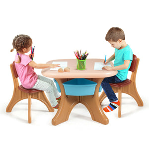 3-piece plastic children play table and chair set for indoor and outdoor use, shown at a 20-degree angle.