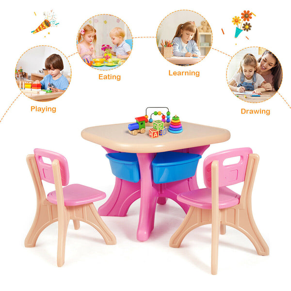 3-piece plastic play table and chair set for kids, perfect for indoor and outdoor use, shown from angle 8.