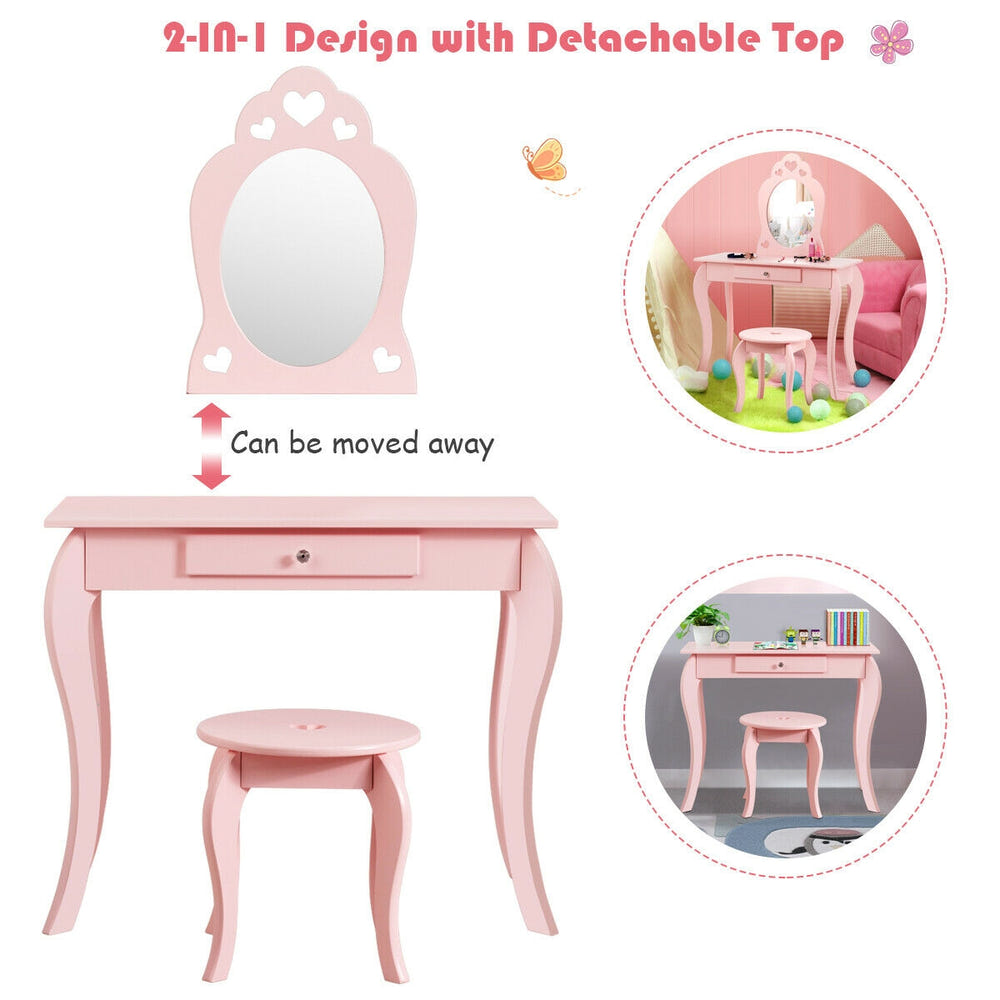 Kids Princess Makeup Dressing Play Table Set with Mirror for imaginative play and sleepover fun.