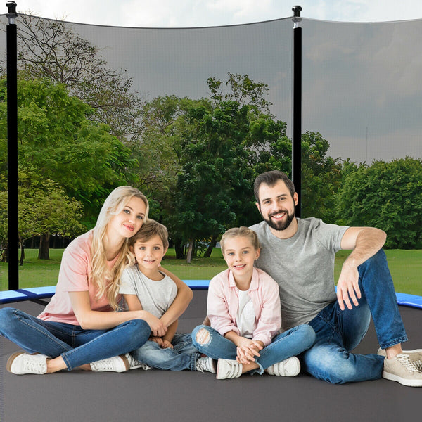 Replacement trampoline safety enclosure net for 14FT, 15FT, and 16FT models, angle view showcasing durability and design.