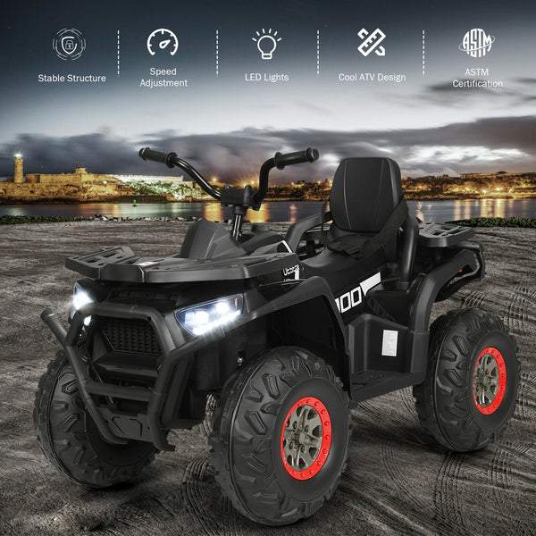 12V kids electric ATV quad with MP3 and LED lights, perfect for outdoor fun and adventure. Angle 6 view.