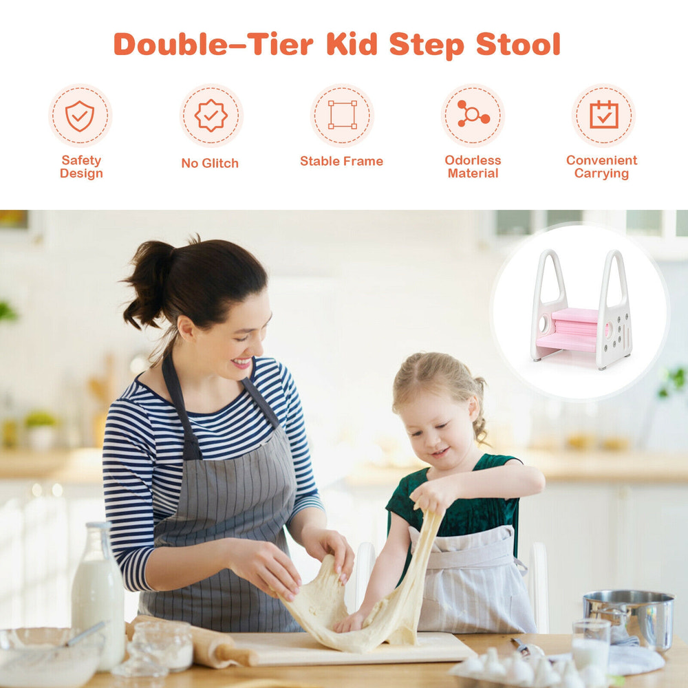 Kids step stool learning helper with armrest for kitchen and potty training, perfect for toddlers.