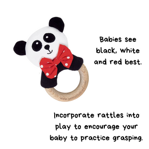 Baby Rattle in High-Contrast Black, White, Red (Beechwood)