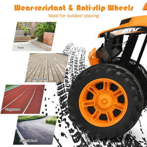 12V Kids Ride-On ATV with LED lights, treaded tires, and angled view for fun outdoor adventures.