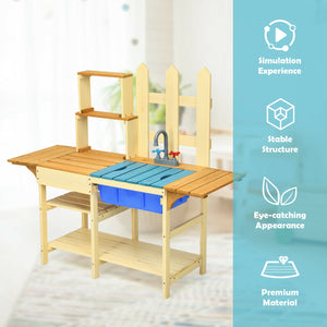 Kid's Outdoor Wooden Pretend Cook Kitchen Playset Toy - Realistic