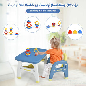 Kids activity table and chair set with Montessori toys for preschool and kindergarten, angle view 8.