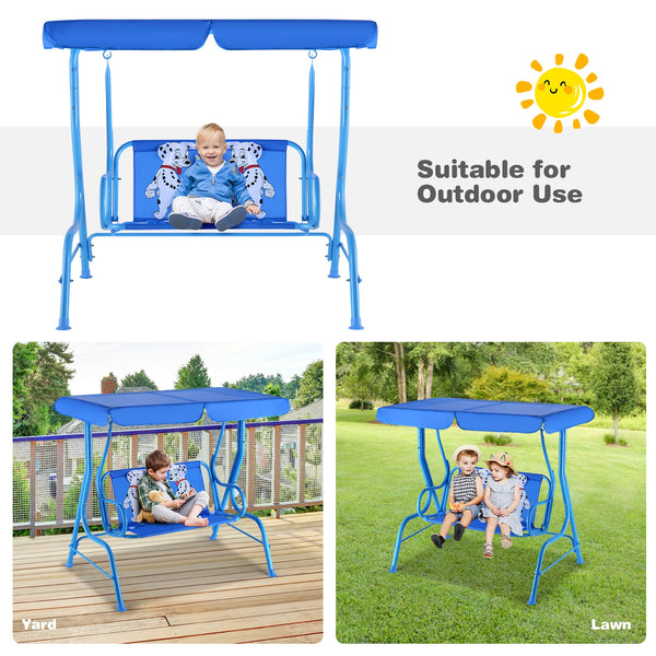 Outdoor Kids Patio Swing Bench with Canopy 2 Seats for Kids - Outdoor Play
