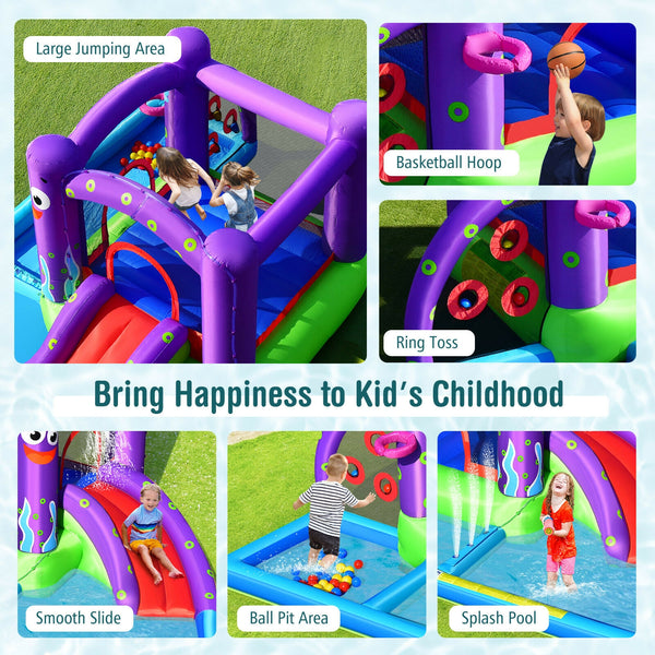 Inflatable Water Slide Castle without Blower - Heavy-Duty for Kids with Blower