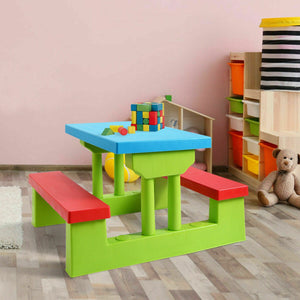 Kids picnic folding table and bench set with umbrella, perfect for outdoor play and family gatherings.