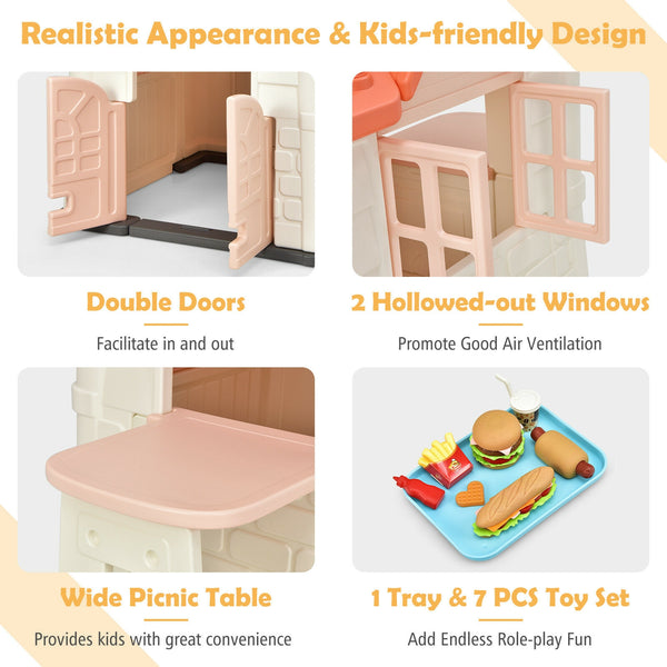 Kid's Playhouse Pretend Toy House For Boys and Girls 7 Pieces Toy Set