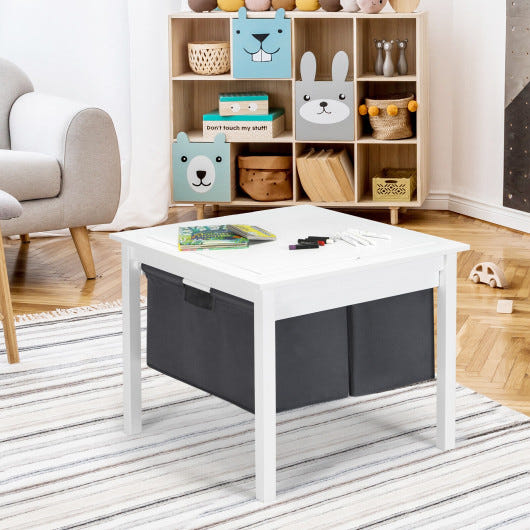 2-in-1 Kids Double-sided Activity Building Block Table with Drawers in White for creative play and organization.