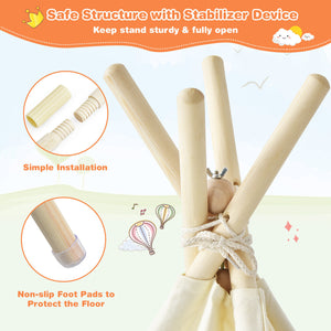 Foldable Kids Canvas Teepee Play Tent - Indoor & Outdoor