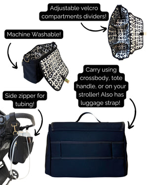 Sarah Wells Deluxe Stroller Caddy Organizer – Insulated, Machine-Washable with Crossbody Strap, Storage Pockets & Luggage Sleeve
