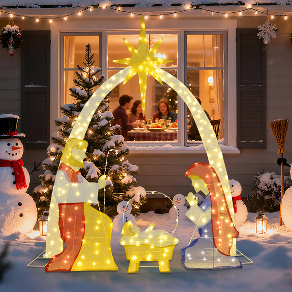 6 Feet Lighted Nativity Scene Yard Decoratio with 240 Warm White LED Lights