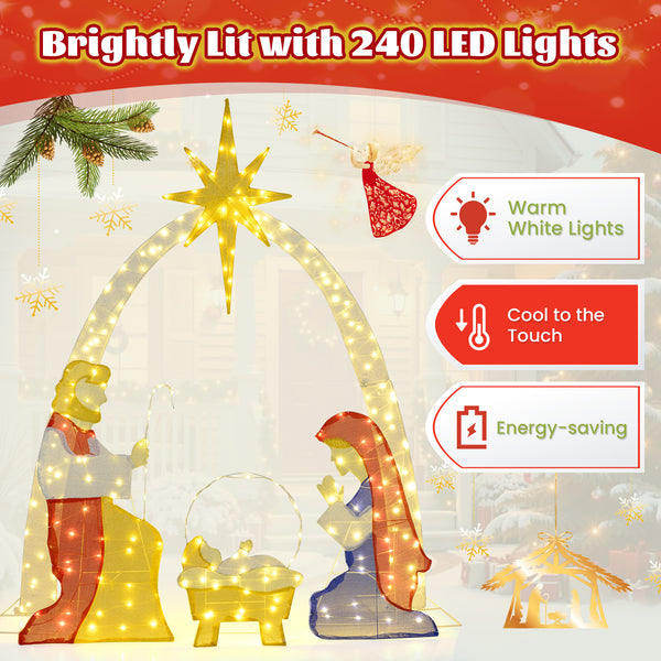 6 Feet Lighted Nativity Scene Yard Decoratio with 240 Warm White LED Lights