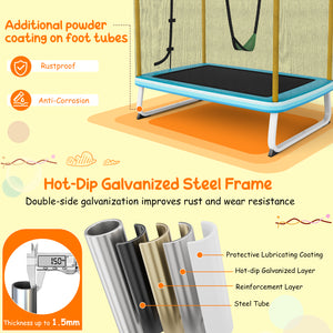 6 Feet Rectangle Trampoline with Swing Horizontal Bar and Safety Net for Infants