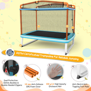 6 Feet Rectangle Trampoline with Swing Horizontal Bar and Safety Net for Infants