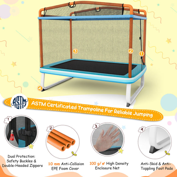 6 Feet Rectangle Trampoline with Swing Horizontal Bar and Safety Net for Infants