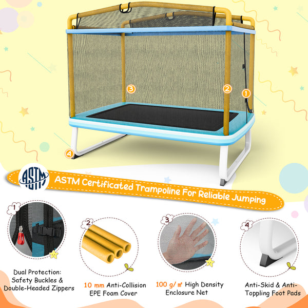 6 Feet Rectangle Trampoline with Swing Horizontal Bar and Safety Net for Infants